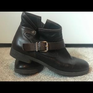 Black and brown leather ankle boots